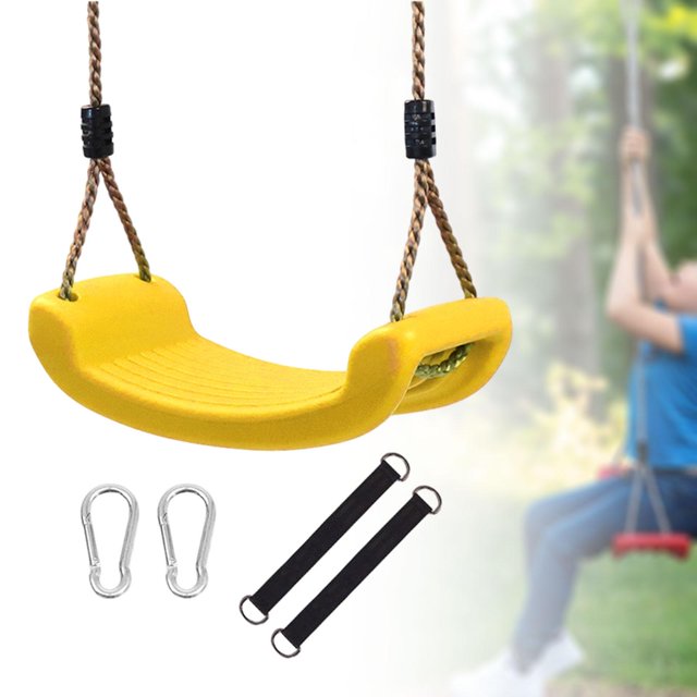 Asiento de columpio para niños con correas para colgar, ganchos, tablero curvo antideslizante, columpio para patio de juegos Amarillo