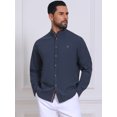 thumbnail image 4 of DARING DIVA Men's Stand Collar Long Sleeves Button Down Linen Shirts L Dark Blue, 4 of 7