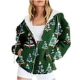 thumbnail image 1 of LOVZFMLL Vestes pour Femmes Décontractées Imprimé de Noël Fermeture Éclair Manches Longues Sweat à Capuche, 1 of 6