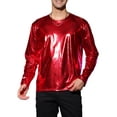 thumbnail image 1 of Camisetas de hombre INSPIRE CHIC de cuello redondo de manga larga brillante XL rojas, 1 of 7