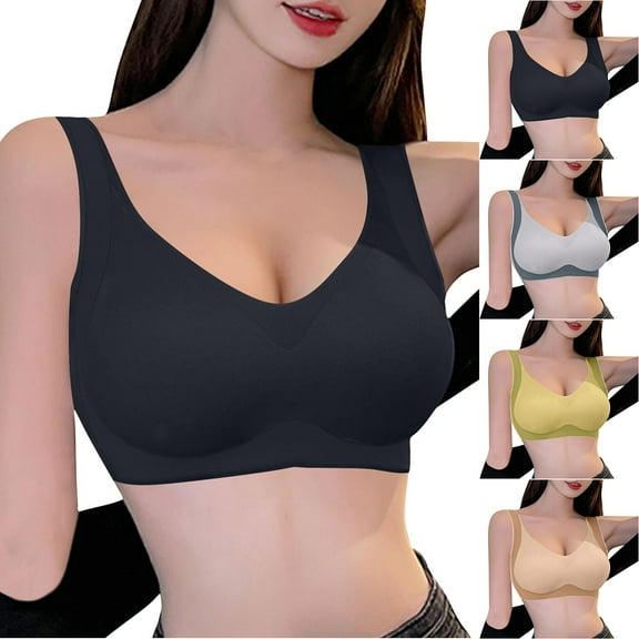 SMihono Wide Strap Ladies Wireless Seamless No Underwire Sleep Bras for Older Women Full Coverage Everyday Wirefree T Shirt Bra Green M