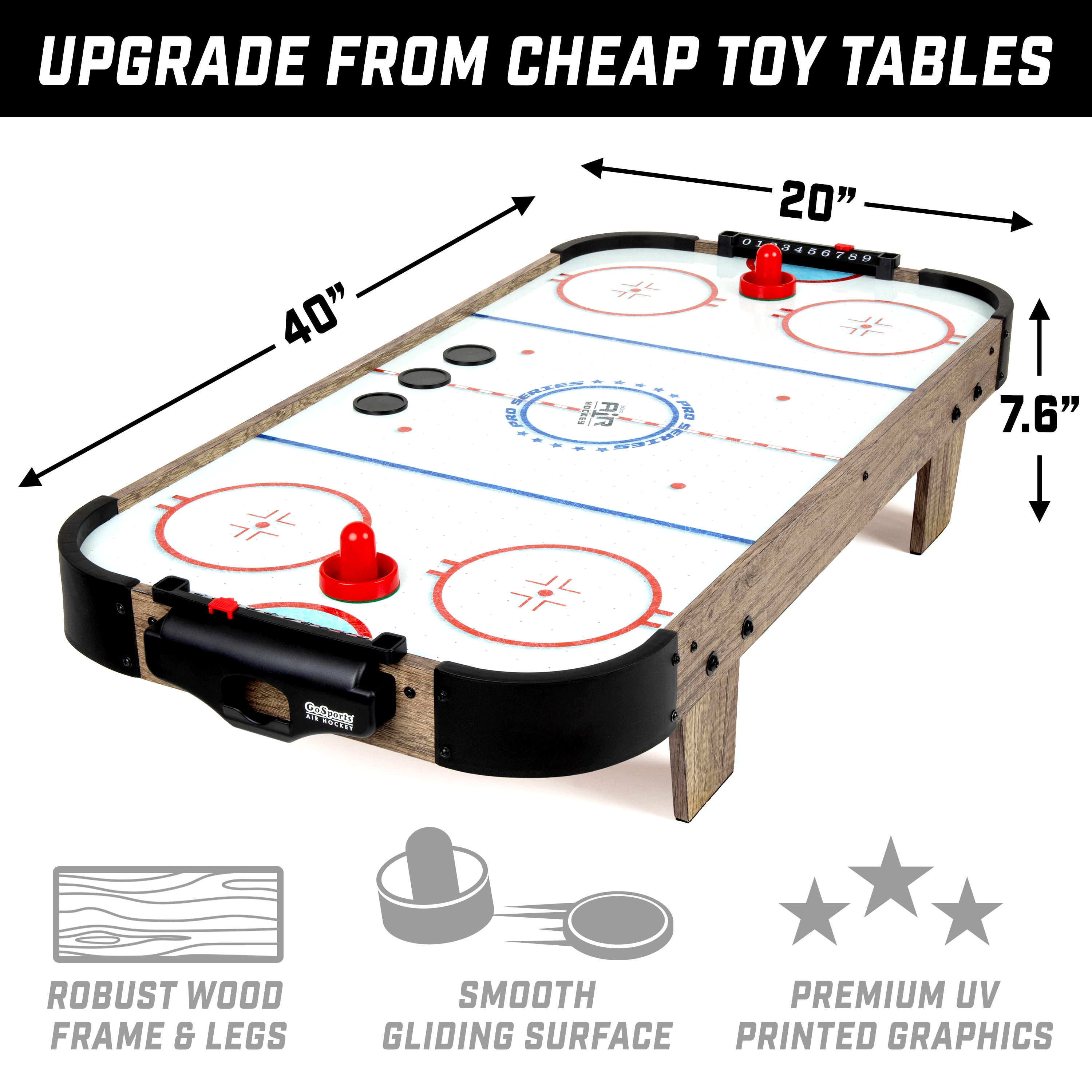 GoSports 40 Inch Table Top Air Hockey Game for Kids-AC Powered Motor - Oak