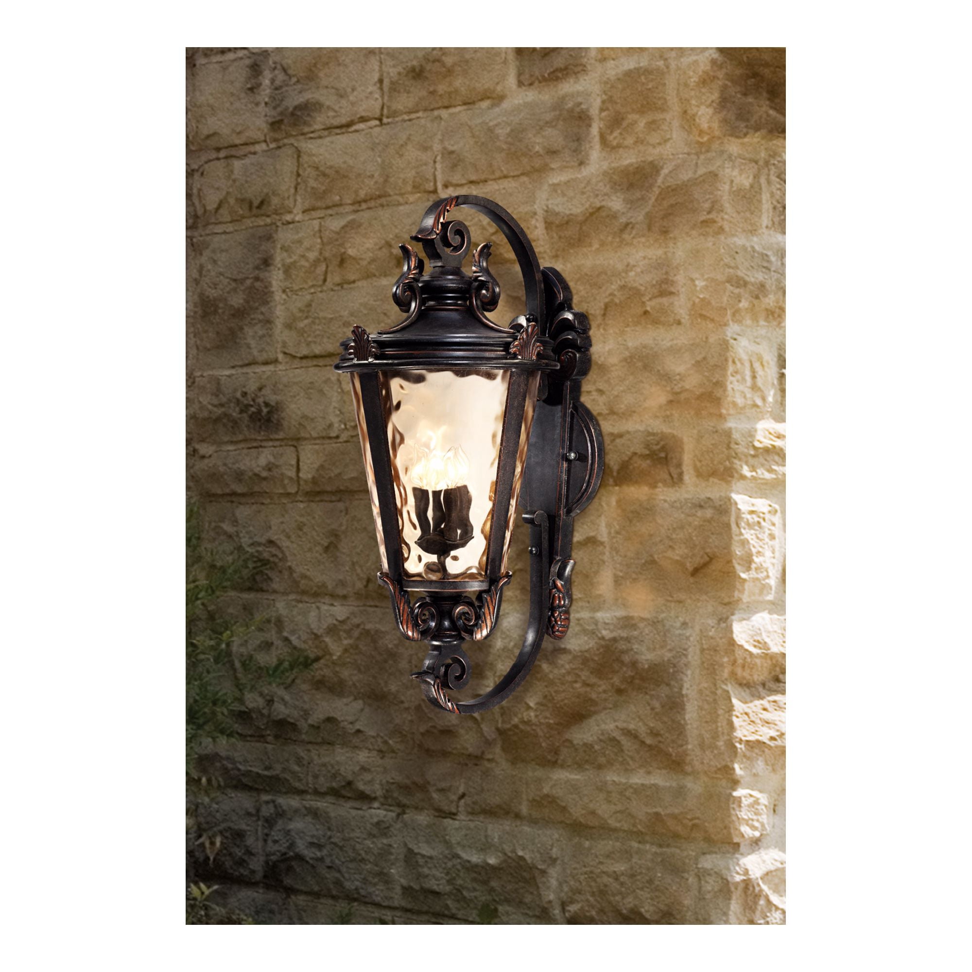 John Timberland Casa Marseille Rustic Outdoor Wall Light Fixture Veranda Bronze Ornate Scroll 36" Champagne Hammered Glass for Post Exterior Barn Deck