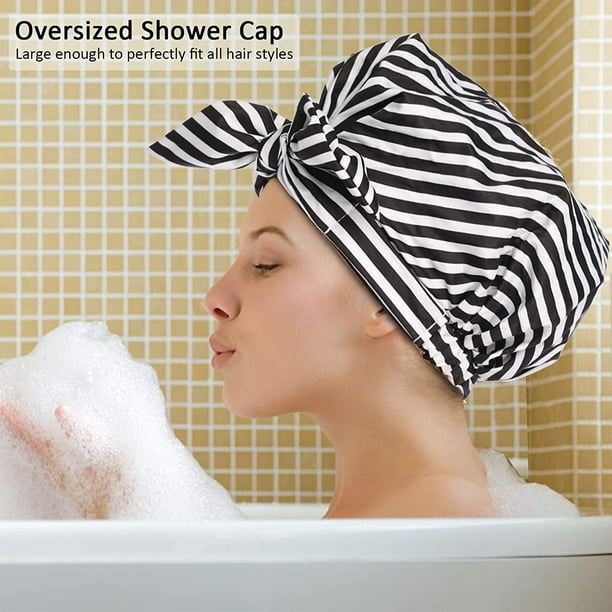 Bonnet de douche pour femmes bonnets de cheveux pour douche bonnet de douche  réutilisable pour cheveux longs grand bonnet de douche turban pour tresses  noir 