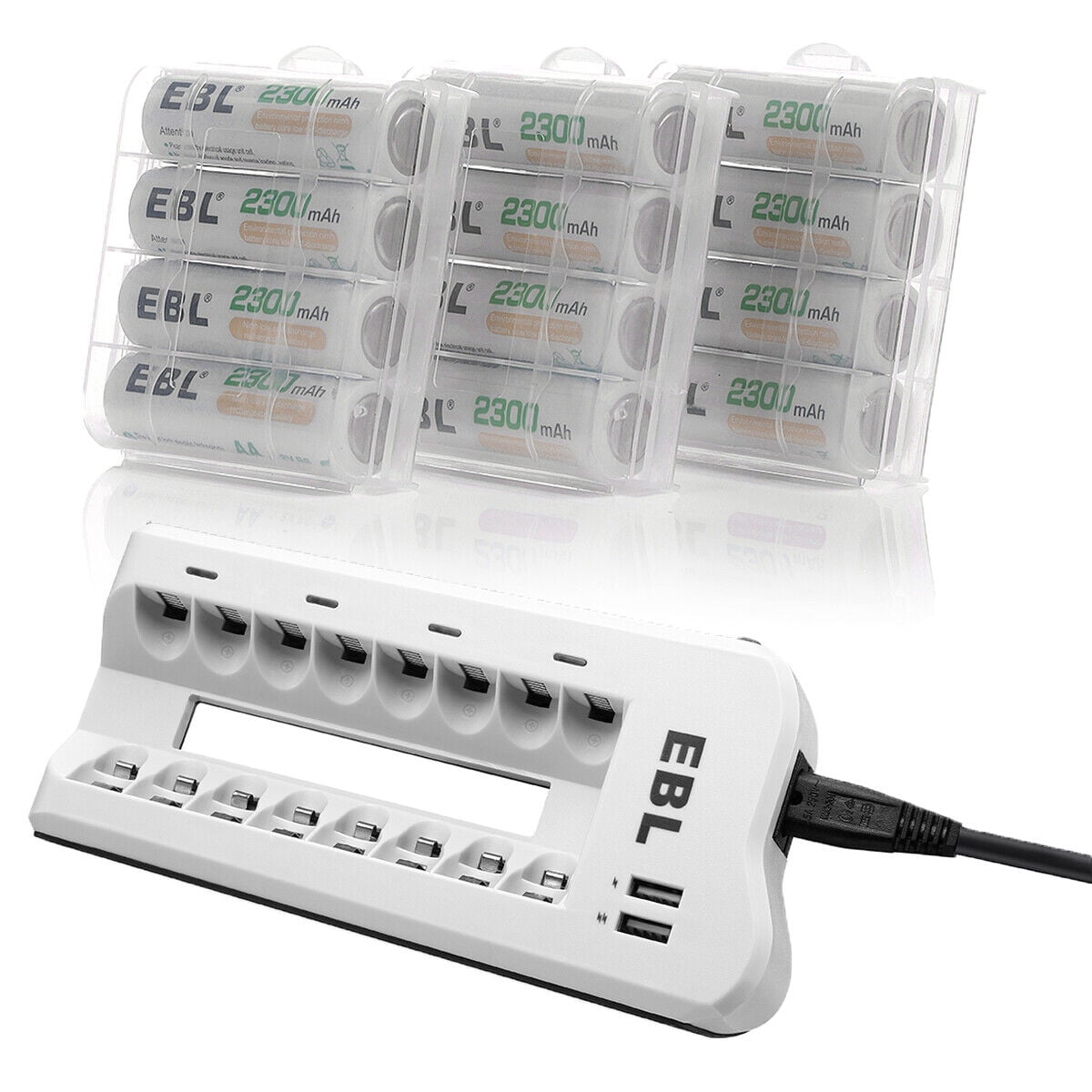 EBL 2300mAh Ni-MH AA Rechargeable Batteries (12 Pack) and 808U Rechargeable AA AAA Battery Charger with 2 USB Charging Ports