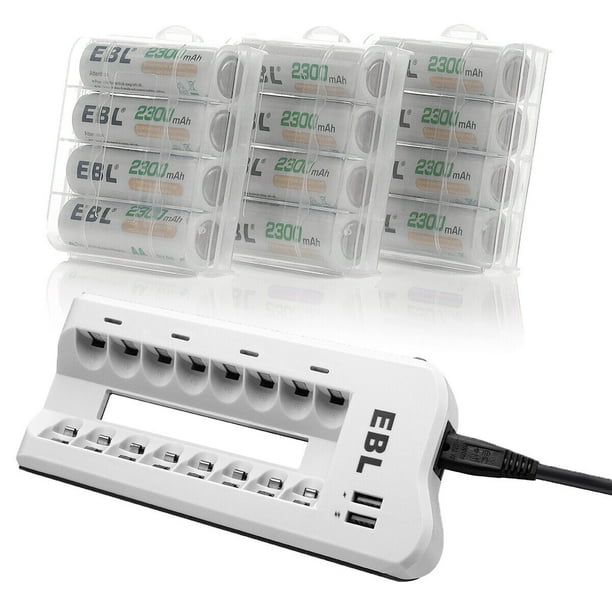 EBL 2300mAh NiMH AA Rechargeable Batteries (12 Pack) and 808U