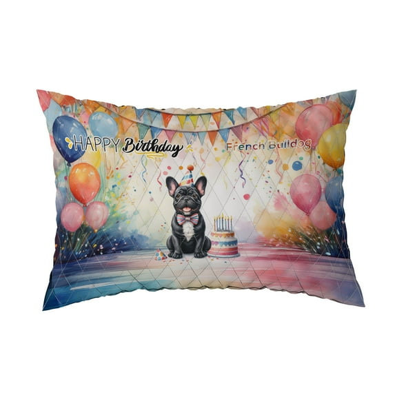 Happy Birthday to French Bulldog Kitten Party Balloons Cake Quilt Pillowcase Dog Lover Gifts Throw Pillow Cover Bed Home Decor - 00027