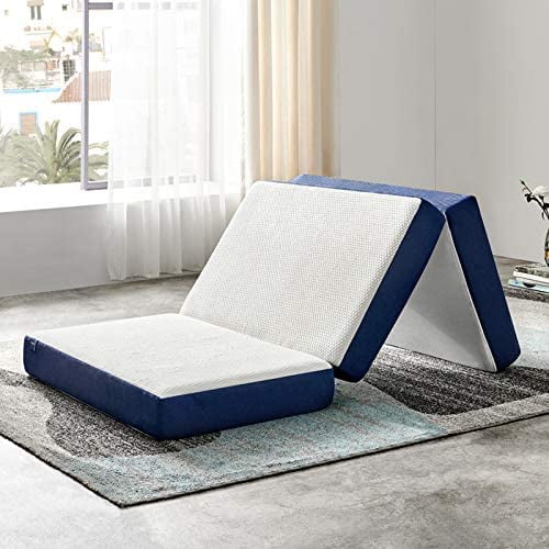 ZXNYH Folding Mattress, Tri-fold Memory Foam Mattress Topper with Washable Cover, 4-Inch, Twin XL Size, Play Mat, Foldable Bed, Guest beds, Camp Portable Bed, Blue, 38"*78"*4"