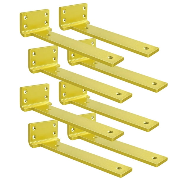 Soporte flotante para estante de 6 pulgadas, paquete de 8 soportes en L para estantes, soportes de estante resistentes de metal dorado para bricolaje decorativo con accesorios de montaje