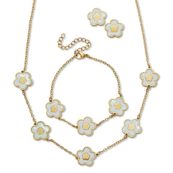 Genuine Mother of Pearl Gold Ion-Plated Stainless Steel Flower Jewelry Set