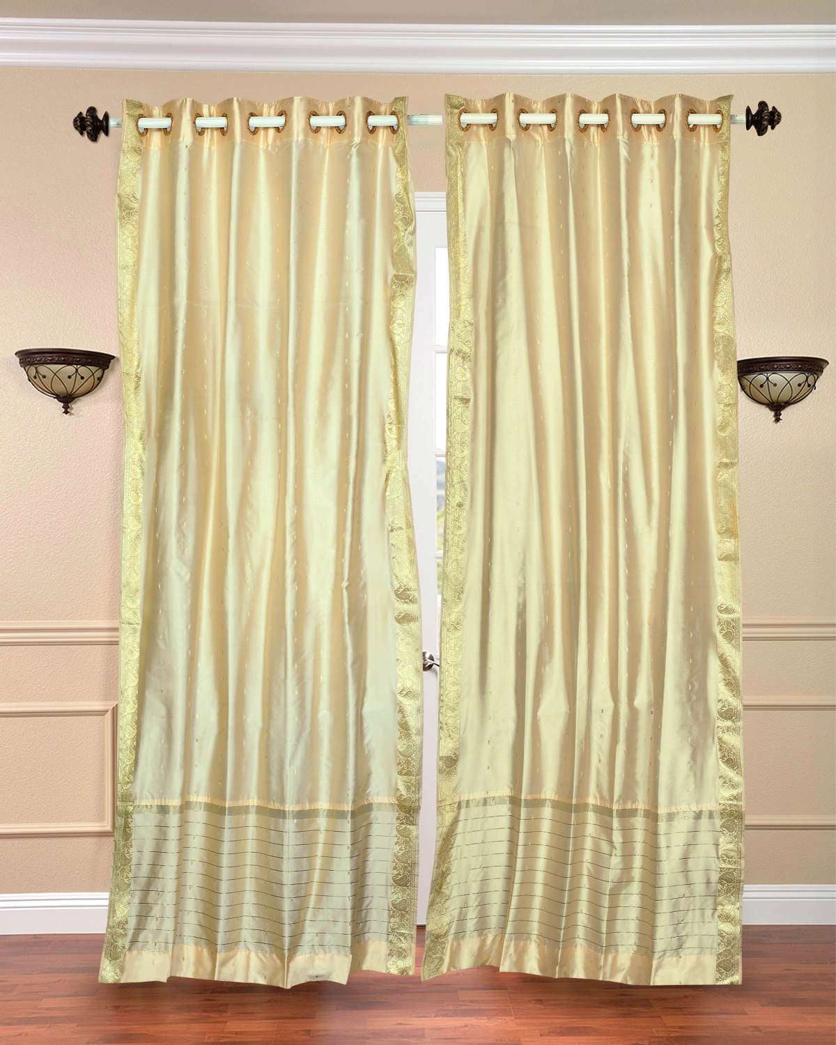 Cream Ring Top Sheer Sari Curtain / Drape / Panel Piece