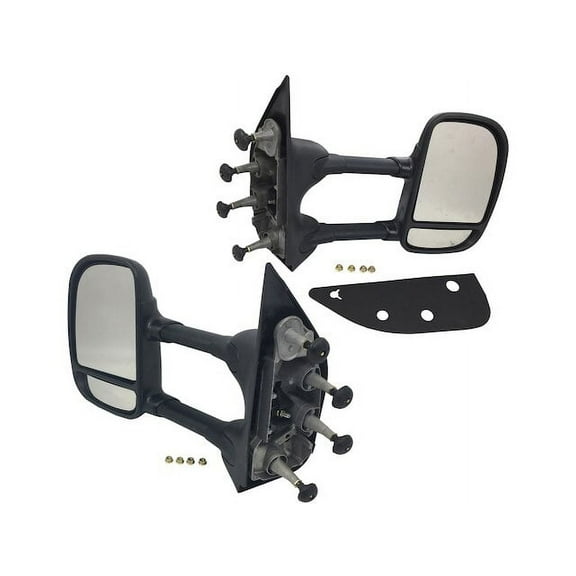 Towing Mirror Set - Manual Folding, Manual Telescoping, Textured Black - Set of 2 - Compatible with 2003 - 2019, 2021 - 2024 Ford E-350 Super Duty 2004 2005 2006 2007 2008 2009 2010 2011 2012