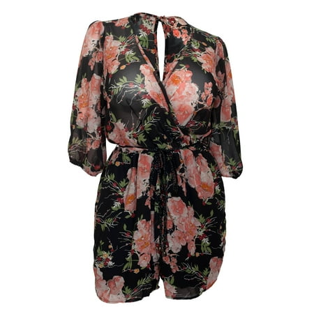 eVogues Plus Size Kimono Inspired Sheer Romper Black