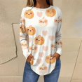 thumbnail image 2 of JULMCOMO Halloween Shirts for Women Funny Pumpkin Bat Castle Print Round Neck Long Sleeve Shirts Halloween Costume Holiday Tunic Tops Beige XL, 2 of 5