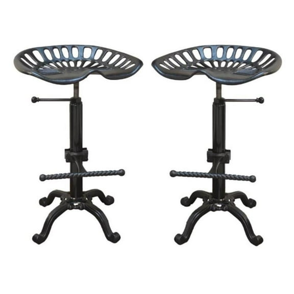 Pemberly Row Adjustable Tractor Seat Stool in Black - Set of 2