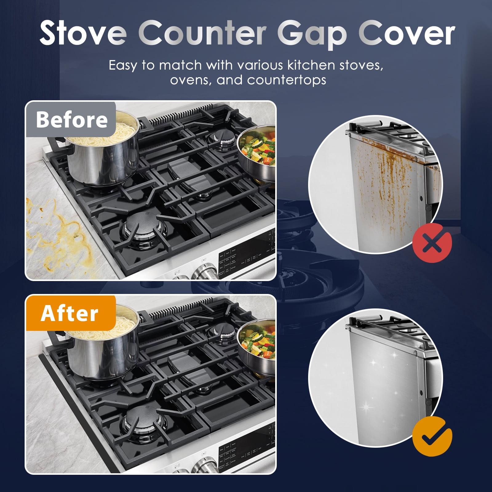 2Pcs Stainless Steel Stove Gap Cover Heat Resistant Kitchen Oven Gap Filler Rustproof Stove Guard for Home Kitchen