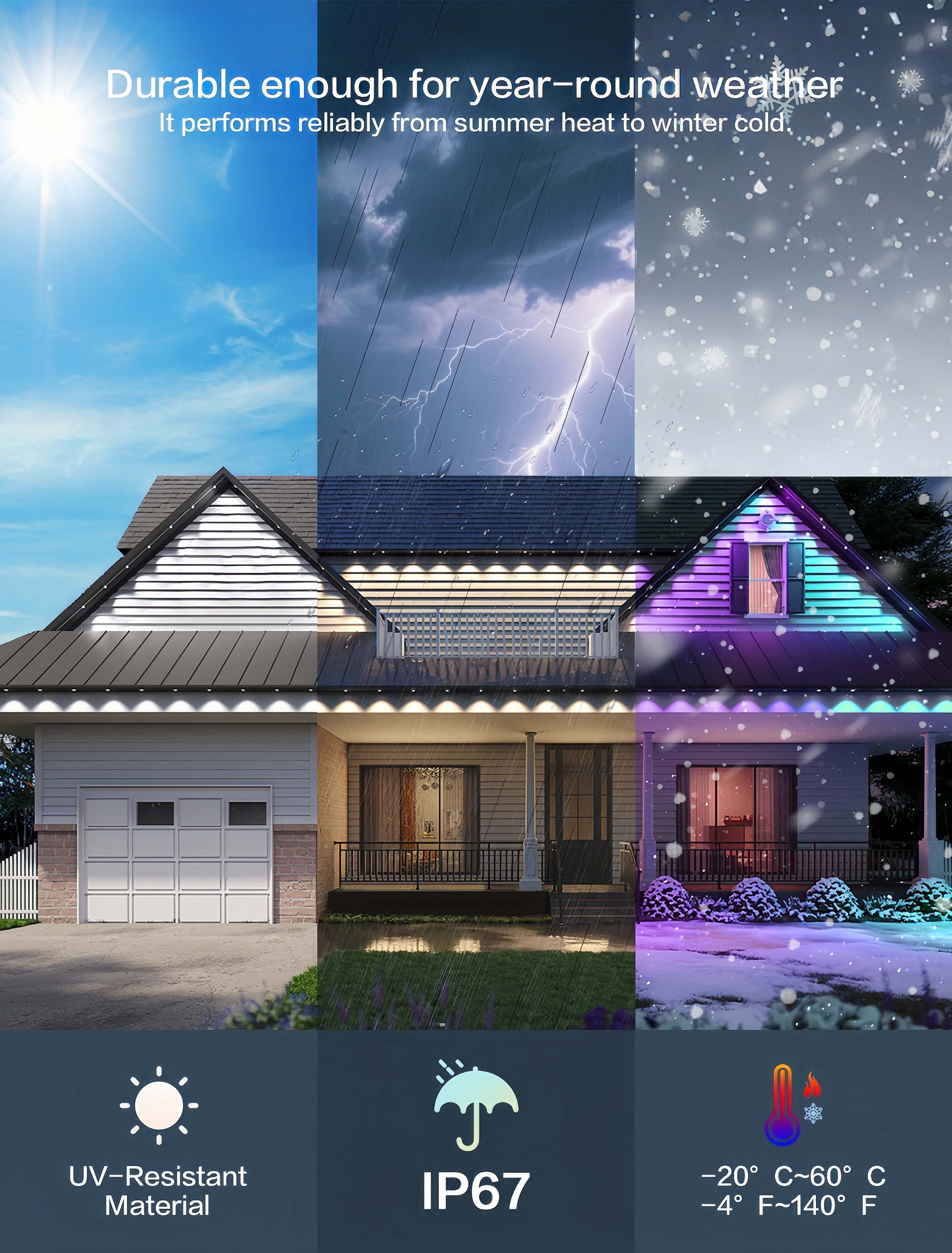 Permanent Outdoor Lights 150ft, RGBWW with IC Smart LED with 90 LED Lights, 50LM Per LED, IP68 Waterproof, App & Remote Control for Halloween Christmas Decor, Pool Party Decor and Daily Lighting, Wor