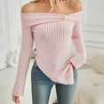 thumbnail image 2 of Kaemgyyd Off the Shoulder Tops for Women Basic Solid Color Long Sleeve Tops Rib Knit Sweater Asymmetrical Hem Pullover, 2 of 7