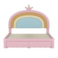 thumbnail image 4 of Full Size Upholstered Rainbow Design Bed, Velvet Princess Platform Bed with Storage Drawer, No Box-spring Needed,Colorful&Pink, 4 of 8