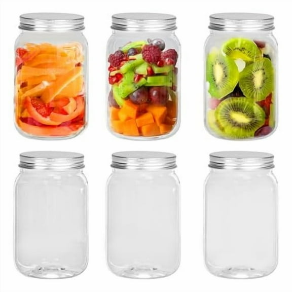 Darice 16 oz Plastic Mason Jars with Airtight Screw on Lid - Refillable Clear Plastic Jars Containers for Kitchen and Household Storage, BPA-Free Jars with Lids, Pack of 6