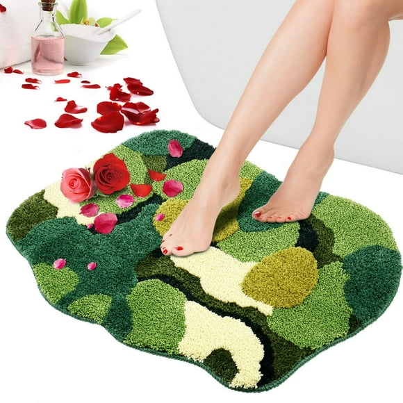 Moss Leaf Bathroom Rug Non Slip Bath Mat Soft Microfiber Absorbent Bath Rug Green 24” x 32”
