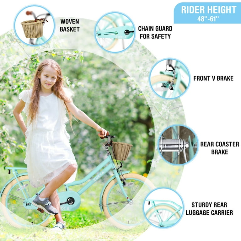 Bike with Basket for 7 10 Years Old Kids Low Frame Height Bicycle with 20 Inch Wheel for Outdoor No Training Wheels Included Mint Green Walmart