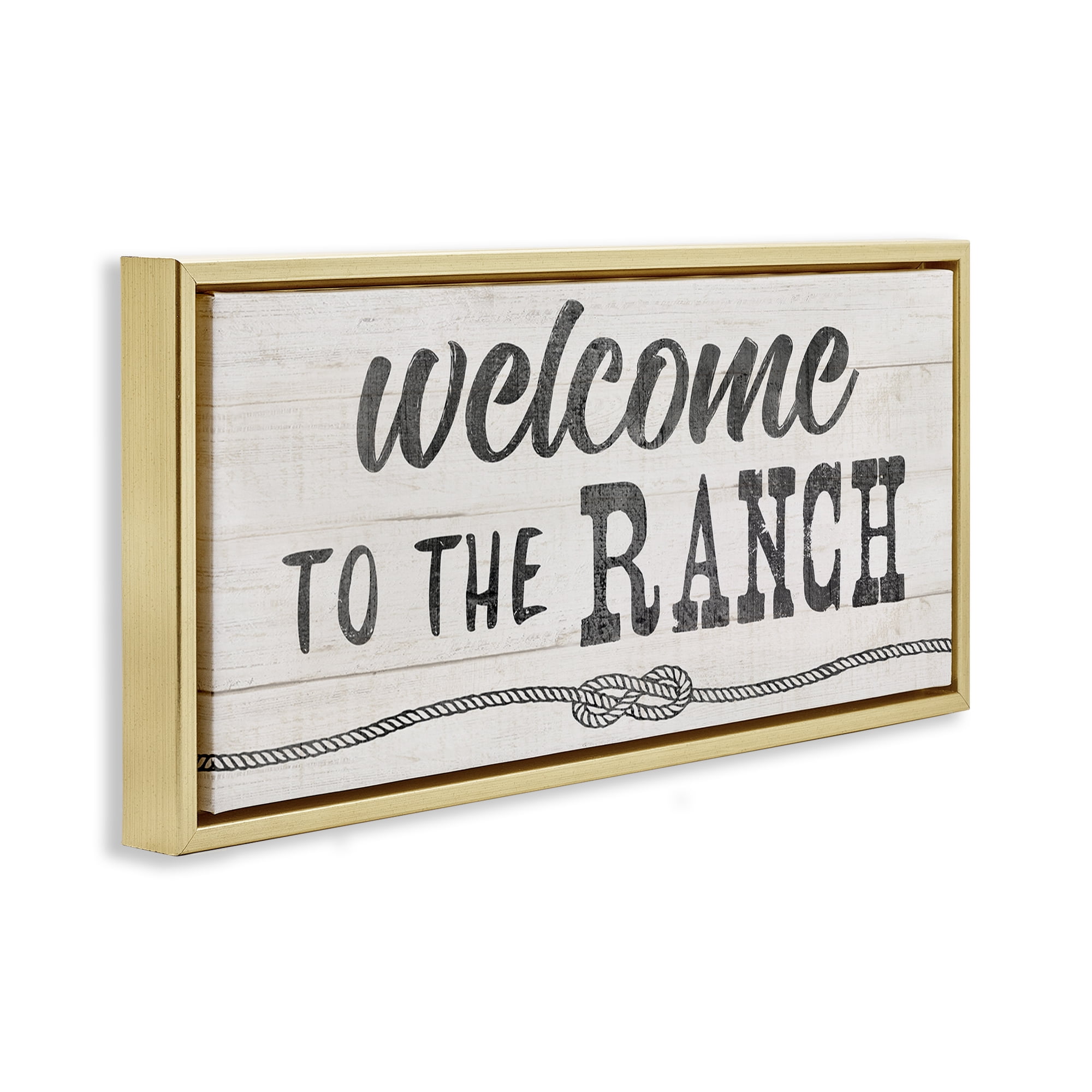 Stupell Industries Welcome to Ranch Rustic Text & Numbers Painting Gold Floater Framed Canvas Art Print Wall Art, 25 x 11
