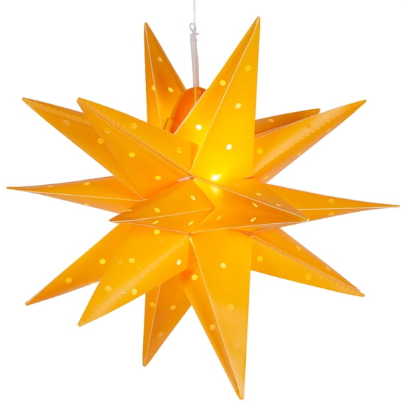 Aurora Superstar 17" Yellow Hanging Moravian Star Light LED Lantern Decor, Weatherproof Fold-Flat Plastic Lighted Star
