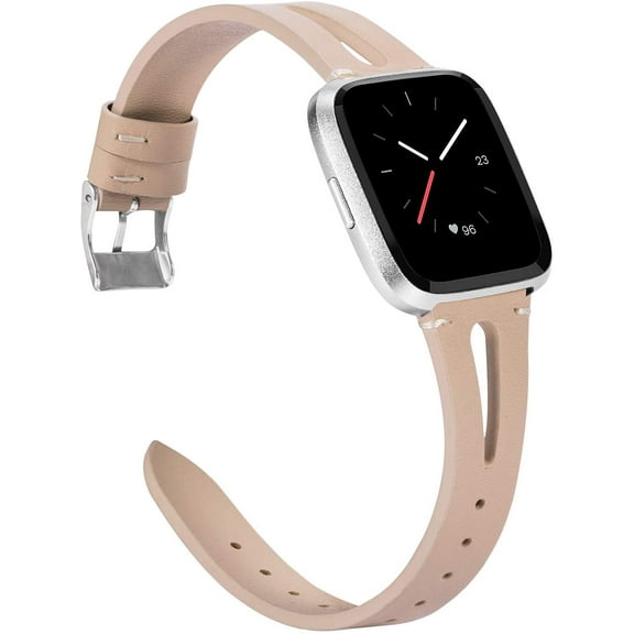 REQO Leather Strap Compatible with Fitbit Versa Bands for Women & Men - Genuine Leather Breathable Wristbands with Ventilated Hole