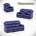 thumbnail image 4 of Bonded Leather 3-Piece Sofa Set, Blue, Manual Recline, Loveseat, Storage, Coffee Table, Artificial Leather, Living Room, 4 of 14