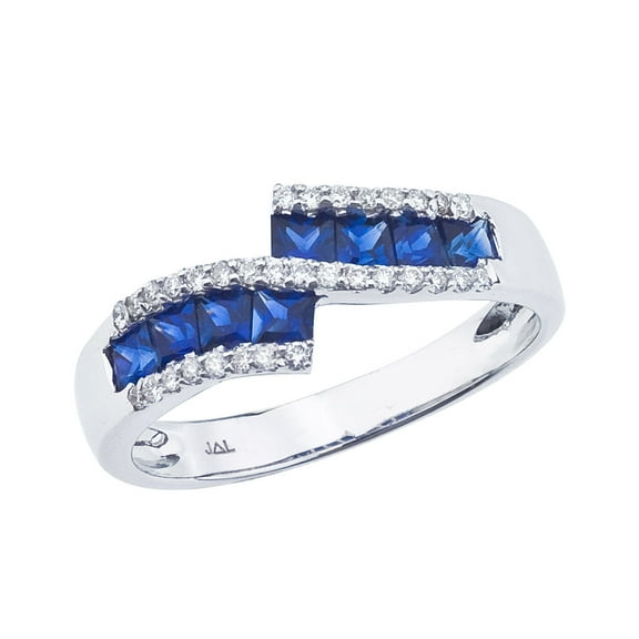 14k White Gold Sapphire and Diamond Fashion Bypass Ring