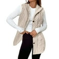 thumbnail image 2 of Women's Mid-Length Sleeveless Hooded Vest, Double Sided Fleece Cardigan, Button Front Plush Vest, Embossed Pattern Fleece Vest, Warm Winter Layering Piece, Casual Loungewear Vest Beige L, 2 of 4