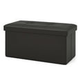 thumbnail image 1 of Costway Folding Storage Ottoman Upholstered Rectangle Footstool PVC Leather 22.5 Gallon Black, 1 of 2
