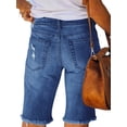 thumbnail image 5 of Frontwalk Ladies Midi Trousers Hole Denim Jeans Skinny Bottoms Travel Soft Mini Pants Ripped Shorts Dark Blue 2XL, 5 of 7