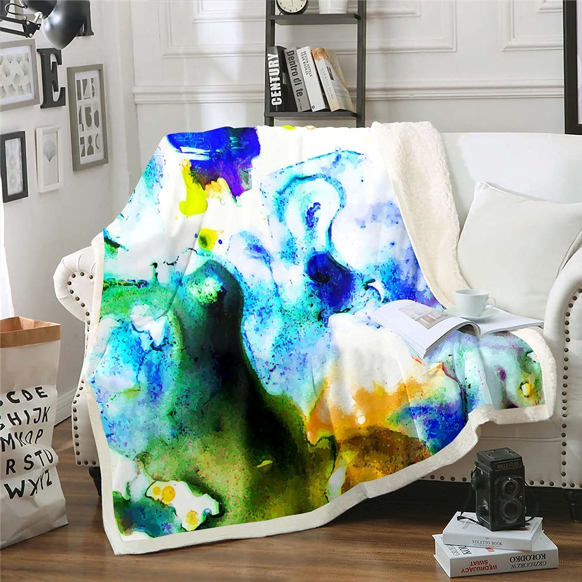 Tie Dye Blanket Throw Blue Tie Dyed Boho Modern Sherpa Blanket Sofa Bed