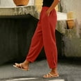 thumbnail image 2 of hlysgo Women's Waffle Knit Jogger Pants Elastic High Waist Slit Hem Pant with Pockets Loose Casual Comfy Solid Trousers Red,M, 2 of 5