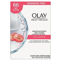 Olay Daily Facials, Daily Clean Makeup Removing Facial Cleansing Wipes, 5-In-1 Water Activated Cloths, Exfoliates, Tones And Hydrates Skin, 66 Count