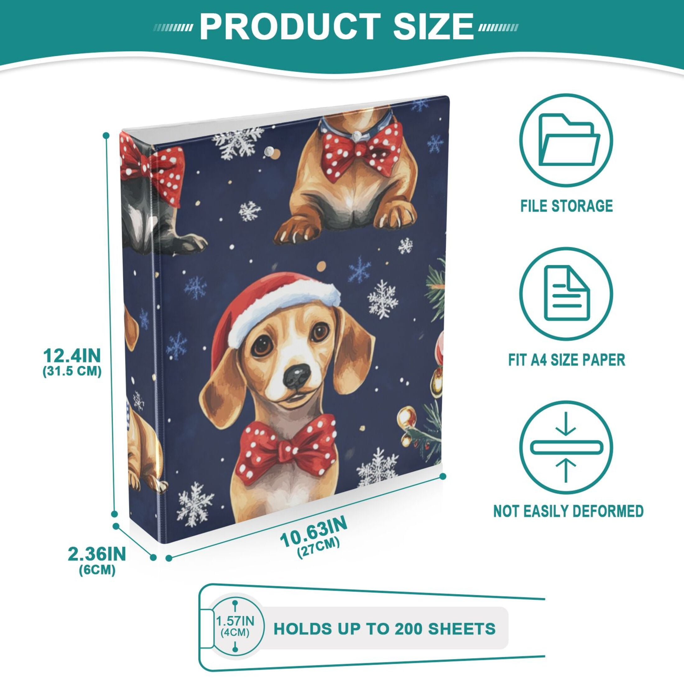 Christmas Snowflakes Dogs 3 Ring Binders 1.5 inch Hardcover File Folders with Interior Pockets A4 Size Organizer for School Office Hospital