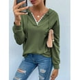 thumbnail image 3 of Women Hoodies Tops Long Sleeve Casual Drawstring Lace V Neck Solid Color Pullover Sweatshirts, 3 of 6
