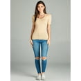 thumbnail image 6 of Essential Basic Women's Cotton Blend V Neck Tee Shirt Half Sleeves - Khaki, L, 6 of 6