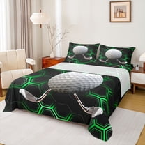 Homewish Golf Ball Pattern Bed Sheets,3D Geometric Honeycomb King Sheets,Green Hexagon Sheet Set For Teens,Ultra Soft Home Decor,4-Piece