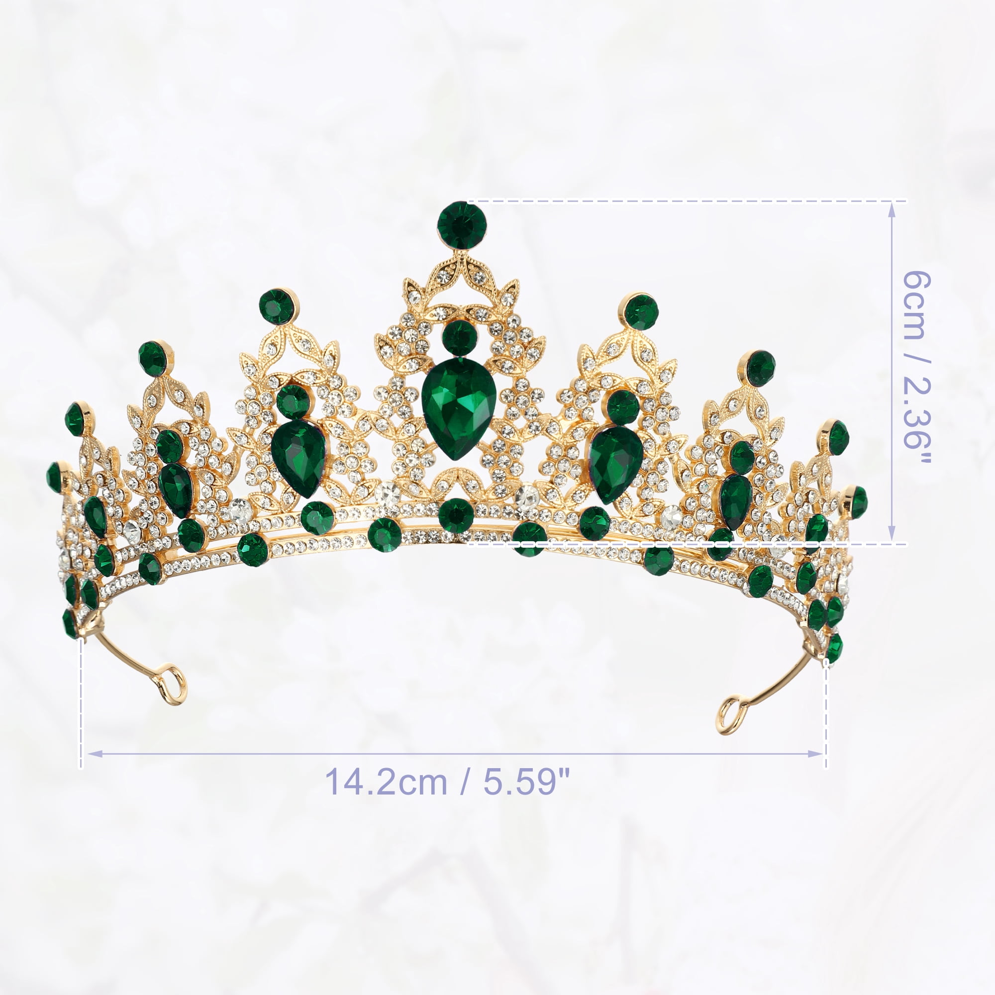 Unique Bargains Women Faux Crystal Queen Crown Tiara Rhinestone Gold Tone Green