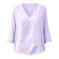 thumbnail image 2 of Cilsoka Women 3/4 Sleeve Shirts Casual Round Neck Tops Basic Tees Cute T-Shirts Loose Fit Fringe Trim Fashion Blouses, 2 of 6