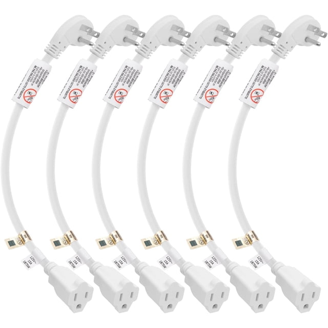 ZJQYDS 1875W 1 Pi Prise Plate 3 Broches AWG 15A Rallonge 14 Blanc, 6 Paquets
