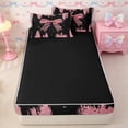 thumbnail image 4 of Meiyoeat Girly Pink Bow Zipper Twin Comforter Sets with Fitted Sheet and 2 Pillowcases for Teens, Sparkle Glitter Print Zipper Bedding Set for Bedroom,4-Piece,Black Reversible, 4 of 6