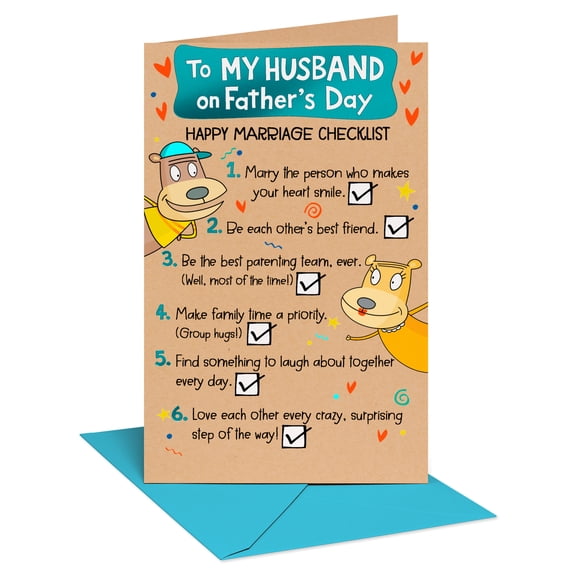 American Greetings Funny Father's Day Card for Husband, Funny Marriage Checklist Design with Cartoon Artwork, Includes Envelope