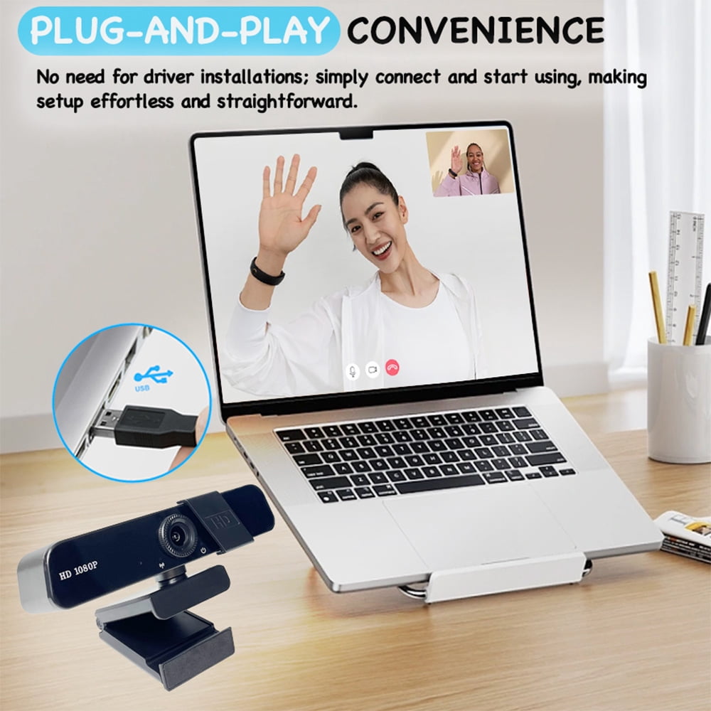 Q8 1080P HD USB PC Webcam with Manual , 120° Wide Angle, Mic, Privacy Cover, Tripod, Type-C, for Zoom/Skype/Live