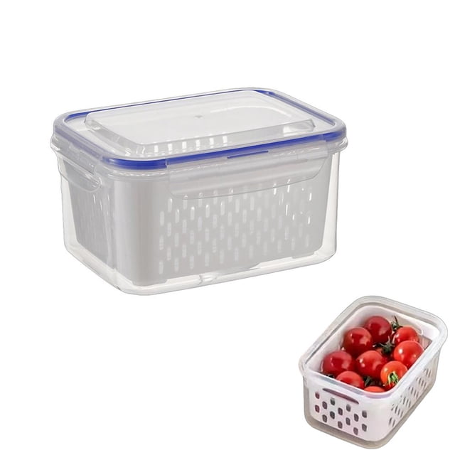 4 In 1 Food Storage Container, Fruit Saver Storage Containers for Fridge, Stackable Fruit Berry Containers with Lid & Removable Colander, Long-Term Freshness, Dishwasher Safe