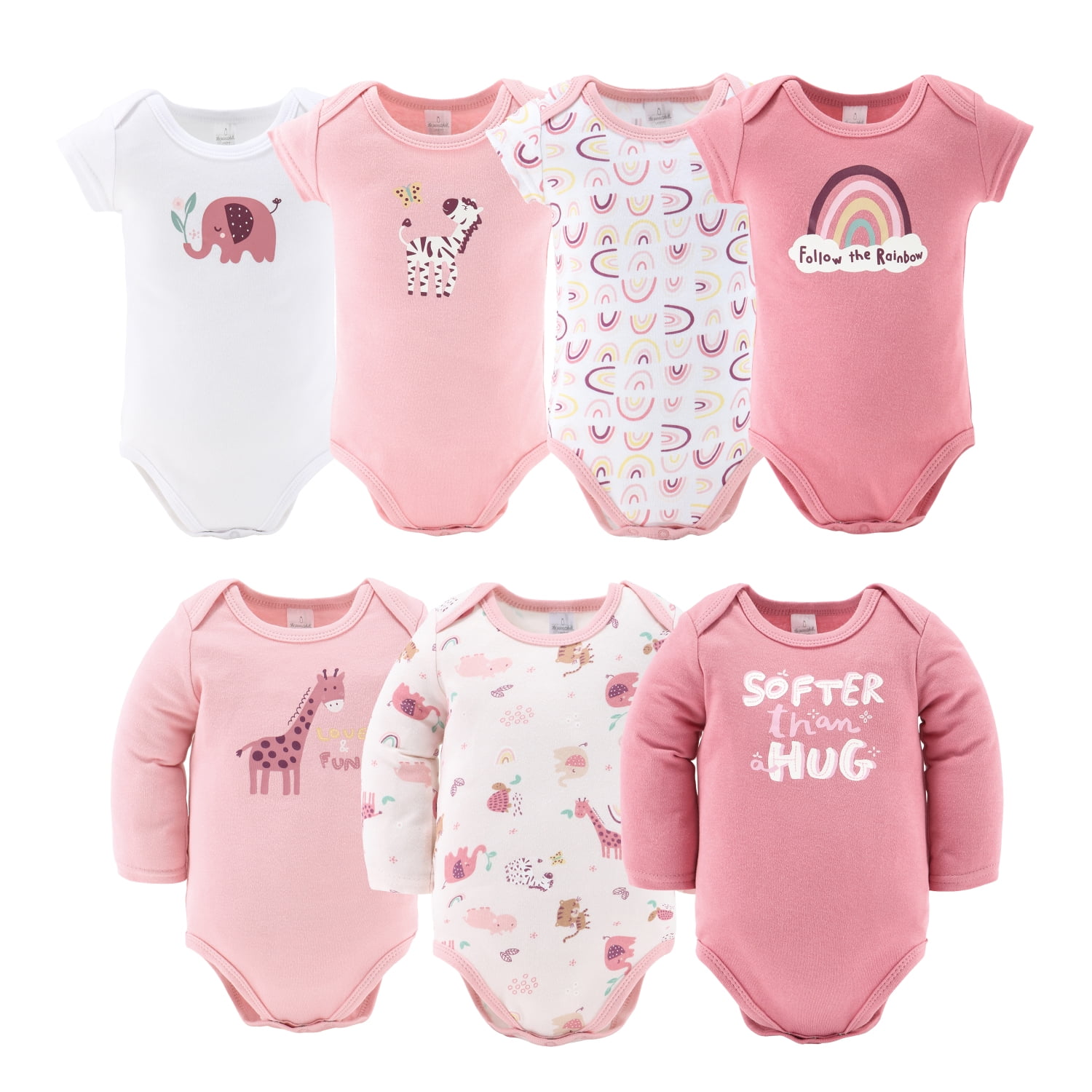 The Peanutshell Layette Gift Set for Baby Girls, 23 Essential Pieces, Pink Rainbow Safari Animals, 0-3 Months