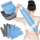 thumbnail image 1 of wonima11 4 Pack Exfoliating Washcloth Back Scrubber Set, 2 Exfoliating Body Scrubber Nylon Back Body Scrub Towel, 2 Pairs Shower Gloves for Women Men Bath Shower Exfoliation(Gray, Blue), 1 of 1